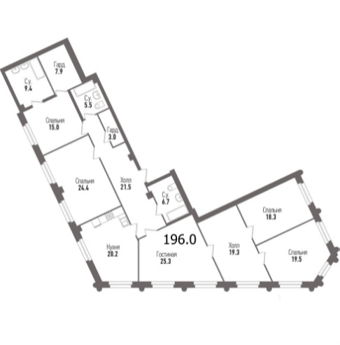 трёхкомнатная квартира
